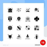 groupe de 16 glyphes solides modernes définis pour les éléments de conception vectoriels modifiables en ligne du groupe de panneaux de magasin vecteur