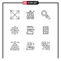 ensemble de 9 symboles d'icônes d'interface utilisateur modernes signes pour fichier crypto look code éléments de conception vectoriels modifiables solaires vecteur