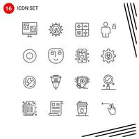 symboles d'icônes universelles groupe de 16 contours modernes de plat verrouillé soleil avatar humain éléments de conception vectoriels modifiables vecteur