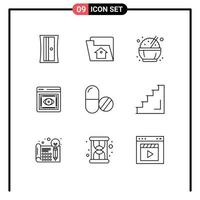 9 concept de contour pour les sites Web mobiles et les applications tablettes aliments médicaux visibilité des médicaments éléments de conception vectoriels modifiables vecteur