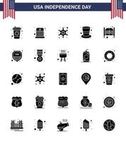 25 icônes créatives des états-unis signes d'indépendance modernes et symboles du 4 juillet du saloon bar chapeau de chapeau magique de la police éléments de conception vectoriels modifiables de la journée des états-unis vecteur