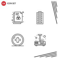 groupe de 4 signes et symboles de couleurs plates remplies pour le fichier santé couleur électricité médical éléments de conception vectoriels modifiables vecteur