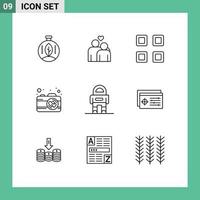 pack d'interface utilisateur de 9 contours de base d'images de grille d'astronaute spatial éléments de conception vectoriels modifiables par caméra vecteur