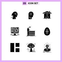 9 icônes en symboles de glyphe de style solide sur fond blanc signes vectoriels créatifs pour le web mobile et l'impression vecteur