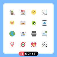 16 signes universels de couleur plate symboles de visage seringue emoji médecine médicament modifiable pack d'éléments de conception de vecteur créatif