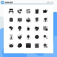 pack de 25 signes et symboles de glyphes solides modernes pour les supports d'impression Web tels que les flèches de nourriture boissons coke éléments de conception vectoriels modifiables vecteur