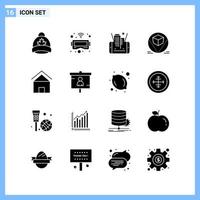16 symboles de glyphe créatif de style solide icônes signe d'icône solide noir isolé sur fond blanc vecteur