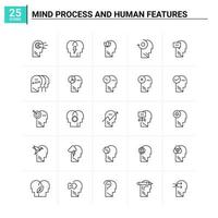 25 processus de l'esprit et caractéristiques humaines icon set vector background