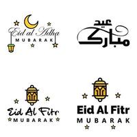 lot de 4 polices décoratives design art eid mubarak avec calligraphie moderne coloré lune étoiles lanterne ornements hargneux vecteur