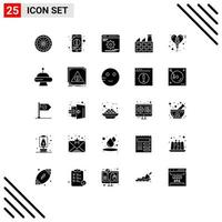 pack de 25 signes et symboles de glyphes solides modernes pour les supports d'impression Web tels que les roues dentées de ballon de jour industrie construction éléments de conception vectoriels modifiables vecteur