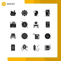 interface mobile glyphe solide ensemble de 16 pictogrammes d'éléments de conception vectoriels modifiables de l'esprit du téléphone e-mail vecteur