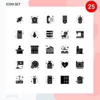 25 concept de glyphe solide pour les sites Web mobiles et applications conception d'incendie téléphone danger tv éléments de conception vectoriels modifiables vecteur