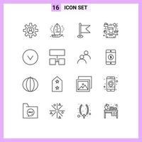 ensemble de 16 symboles d'icônes d'interface utilisateur modernes signes pour les tâches du gestionnaire mer personne monde éléments de conception vectoriels modifiables vecteur