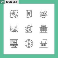 9 icônes créatives signes et symboles modernes de la mise à jour des nouvelles numériques bol temps cacahuètes éléments de conception vectoriels modifiables vecteur