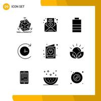 9 icônes ensemble de symboles de glyphe de pack d'icônes de style solide isolés sur fond blanc pour la conception de sites Web réactifs vecteur