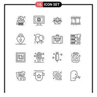 ensemble de 16 symboles d'icônes d'interface utilisateur modernes signes pour les éléments de conception vectoriels modifiables de direction de film d'entreprise de bobine de verrouillage vecteur