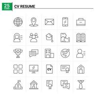 25 cv CV icon set vector background