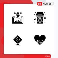 interface mobile glyphe solide ensemble de 4 pictogrammes d'éléments de conception vectoriels modifiables en ligne de démarrage de cerf-volant de lancement vecteur