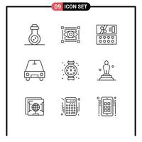 contour de l'interface mobile ensemble de 9 pictogrammes d'éléments de conception vectoriels modifiables de transport mécanique cosmétique de plombier de l'académie vecteur