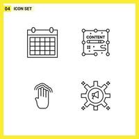 ensemble de pictogrammes de 4 couleurs plates simples remplies de doigts de passoire contactez-nous documents gestes éléments de conception vectoriels modifiables vecteur