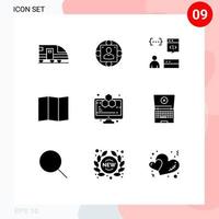 interface mobile glyphe solide ensemble de 9 pictogrammes d'éléments de conception vectoriels modifiables de développement de site de production de carte informatique vecteur