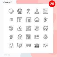 ensemble moderne de 25 lignes de pictogrammes de van de tour électrique web vidéo calculant des éléments de conception vectoriels modifiables vecteur