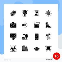 pack d'interface utilisateur de 16 glyphes solides de base d'éléments de conception vectoriels éditables pour serveur de réflexion d'enveloppe d'enfant vecteur