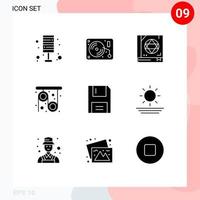 interface mobile glyphe solide ensemble de 9 pictogrammes d'appareils recherche peinture poulie effrayant éléments de conception vectoriels modifiables vecteur