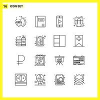 16 symboles de lignes simples ensemble d'icônes signe de contour sur fond blanc pour les applications mobiles de conception de sites Web et les médias imprimés vecteur