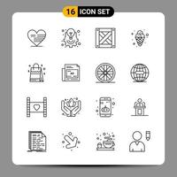 16 symboles de contour du pack d'icônes noires signes pour des conceptions réactives sur fond blanc 16 icônes définies vecteur