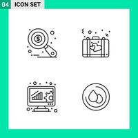 pack de 4 icônes de style de ligne définies symboles de contour pour imprimer des signes créatifs isolés sur fond blanc 4 icônes vecteur