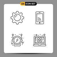 4 symboles de contour du pack d'icônes noires signes pour des conceptions réactives sur fond blanc 4 icônes définies vecteur