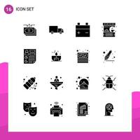 16 concept de glyphe solide pour les sites Web mobiles et les applications analytique compteur camion café bar éléments de conception vectoriels modifiables vecteur