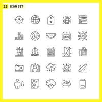 25 symboles de lignes simples ensemble d'icônes signe de contour sur fond blanc pour les applications mobiles de conception de sites Web et les médias imprimés vecteur