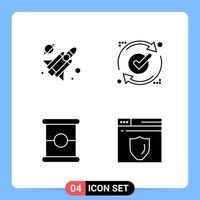 4 symboles de glyphe de pack d'icônes noires solides pour les applications mobiles isolés sur fond blanc 4 icônes définies vecteur