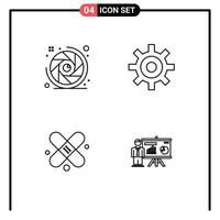 4 icônes créatives signes et symboles modernes de l'ouverture de l'objectif médical de la caméra présentation des éléments de conception vectoriels modifiables vecteur