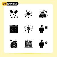 9 icônes créatives pour la conception de sites Web modernes et des applications mobiles réactives 9 signes de symboles de glyphe sur fond blanc 9 pack d'icônes vecteur