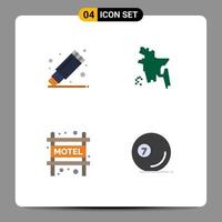 pack de 4 signes et symboles d'icônes plates modernes pour les supports d'impression Web tels que supprimer les éléments de conception vectoriels modifiables de snooker du bangladesh fixes de voyage vecteur