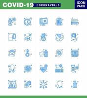 25 ensemble d'icônes d'urgence de coronavirus conception bleue telle que l'enregistrement de la liste d'ordinateurs de médecine papier coronavirus viral 2019nov éléments de conception de vecteur de maladie