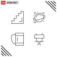 pack de 4 symboles universels d'éléments de conception vectoriels modifiables de la chaise scientifique de la scène duffle au sol vecteur