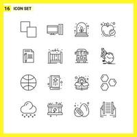16 symboles de lignes simples ensemble d'icônes signe de contour sur fond blanc pour les applications mobiles de conception de sites Web et les médias imprimés vecteur
