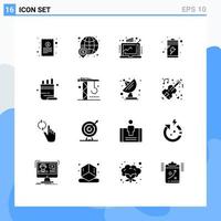 ensemble de 16 symboles d'icônes d'interface utilisateur modernes signes pour la charge scolaire marché mondial des batteries éléments de conception vectoriels modifiables vecteur