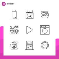 ensemble d'icônes de contour pack de 9 icônes de ligne isolées sur fond blanc pour la conception de sites Web réactifs d'impression et d'applications mobiles vecteur