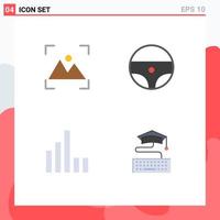 groupe de 4 icônes plates modernes définies pour les éléments de conception vectoriels modifiables du clavier de roue de photographie de signal de récolte vecteur
