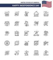 gros paquet de 25 lignes vectorielles usa joyeuse fête de l'indépendance usa et symboles modifiables de thanksgiving muffin repas dessert soda modifiables usa day vector design elements