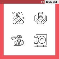 ensemble de 4 symboles d'icônes d'interface utilisateur modernes signes pour le serveur de capsule amour main étudiant éléments de conception vectoriels modifiables vecteur