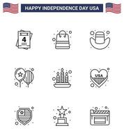 ensemble de 9 pack de lignes modernes le jour de l'indépendance des états-unis american fire cap candle day modifiable usa day vector design elements