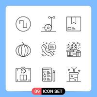 Pack d'icônes noires de 9 lignes symboles de contour pour les applications mobiles isolés sur fond blanc 9 icônes définies vecteur