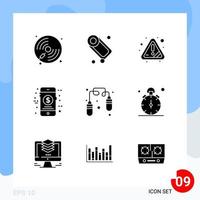 pack moderne de 9 icônes symboles de glyphes solides isolés sur fond blanc pour la conception de sites Web vecteur