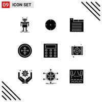 interface utilisateur pack de 9 glyphes solides de base de l'onglet soldat de calcul éléments de conception vectoriels modifiables de l'armée militaire vecteur